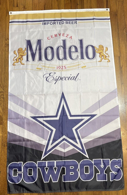 Dallas Cowboys Modelo Beer Flag Banner 3x5 White Blue Gold Cerveza Star NFL RARE