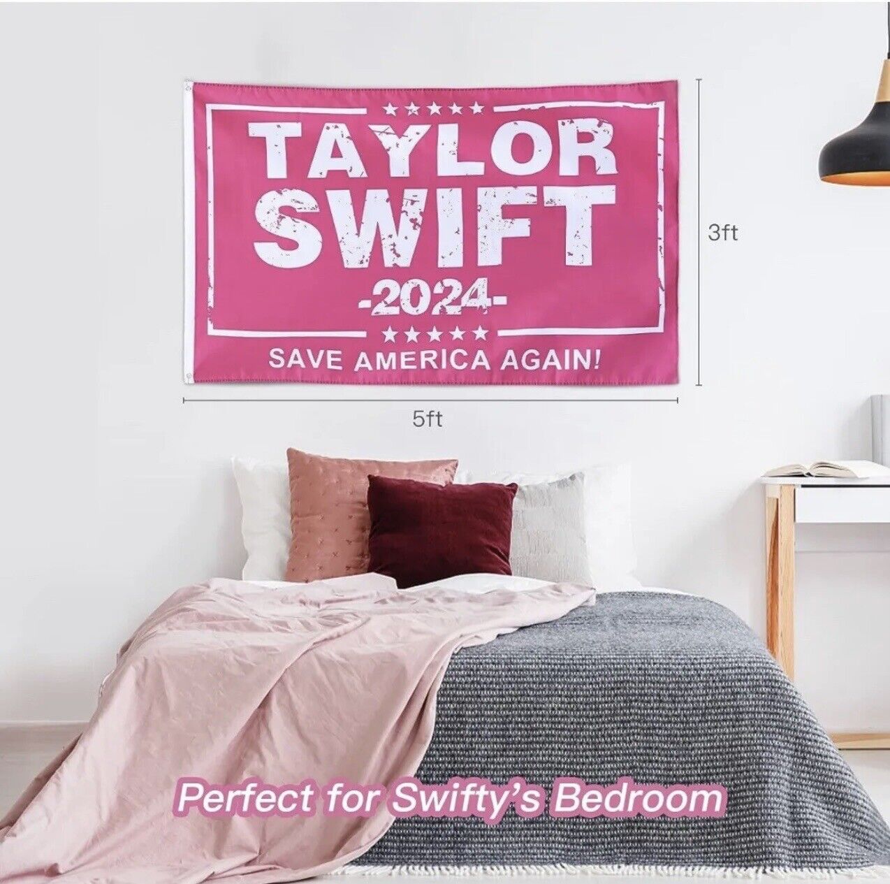 Taylor Swift Flag 3x5 foot Pink 2024 Travis Kelce Chiefs Eras Banner 1989 Lover