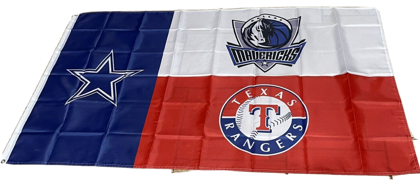 Dallas Mavericks Rangers Cowboys Flag 3x5 Texas Mavs Red White Blue Star Banner