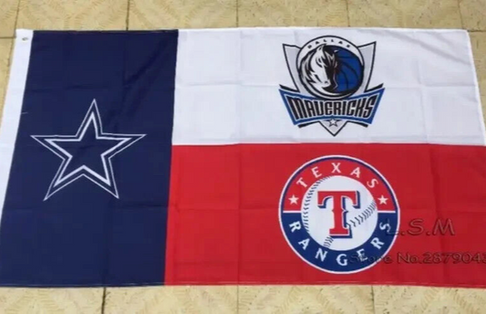 Dallas Mavericks Rangers Cowboys Flag 3x5 Texas Mavs Red White Blue Star Banner