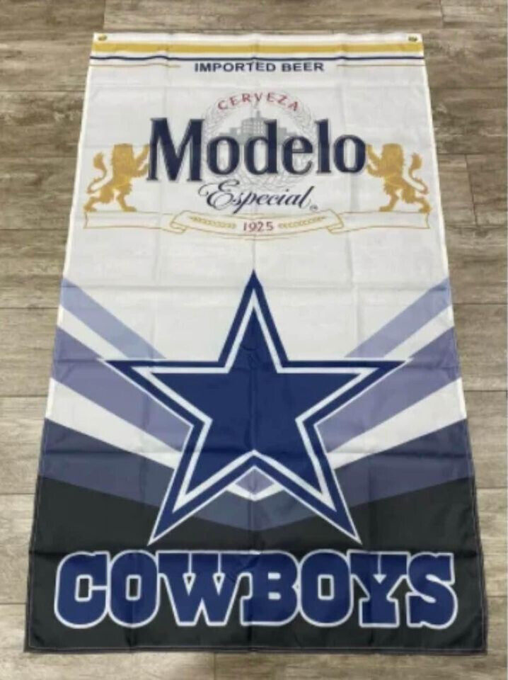 Dallas Cowboys Modelo Beer Flag Banner 3x5 White Blue Gold Cerveza Star NFL RARE